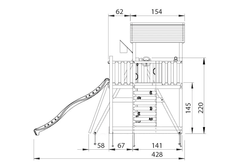 Jungle Chalet | Wooden climbing frame with swings & climbing net - Image 3